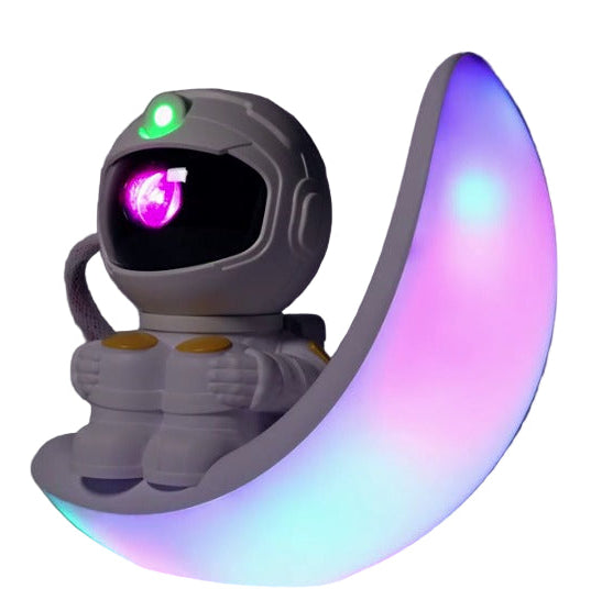 Toy robot with colorful light effects on a white background